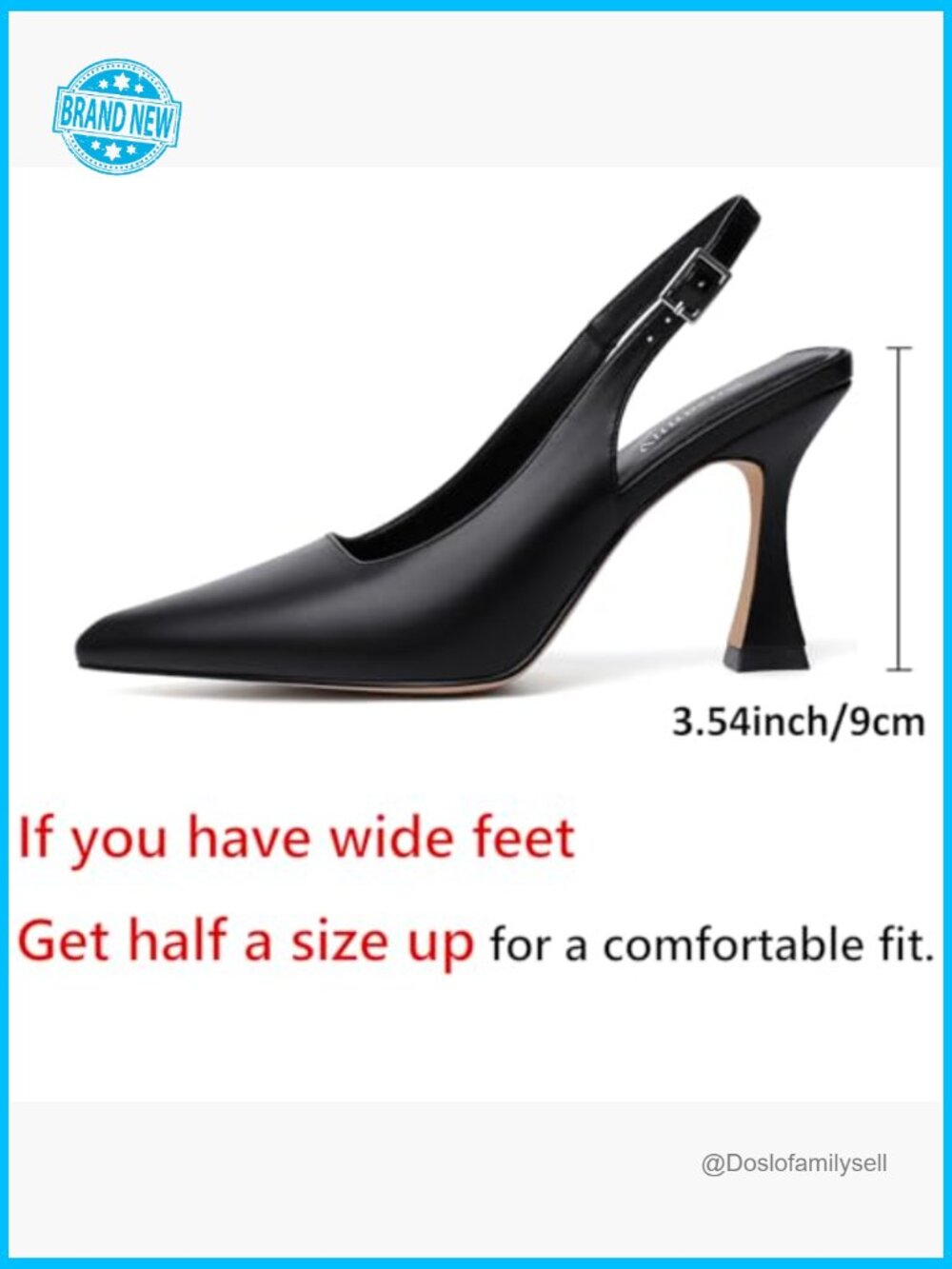 Slingback Pointed Toe Kitten Heels Elegant Chunky High Heel Wedding Party Dress - Picture 4 of 7